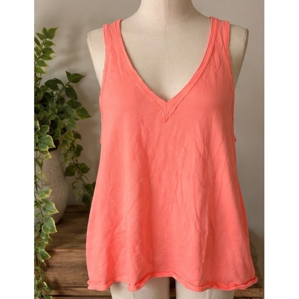Free People Movement Neon Coral V-Neck Knotted Open Back Tank Top